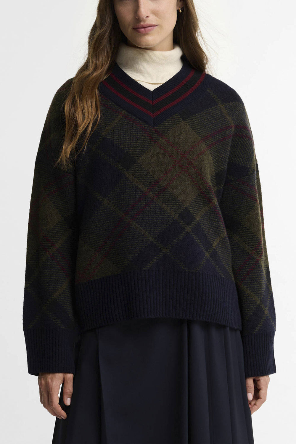 BARBOUR Maglione Shae in lana tartan con scollo a V