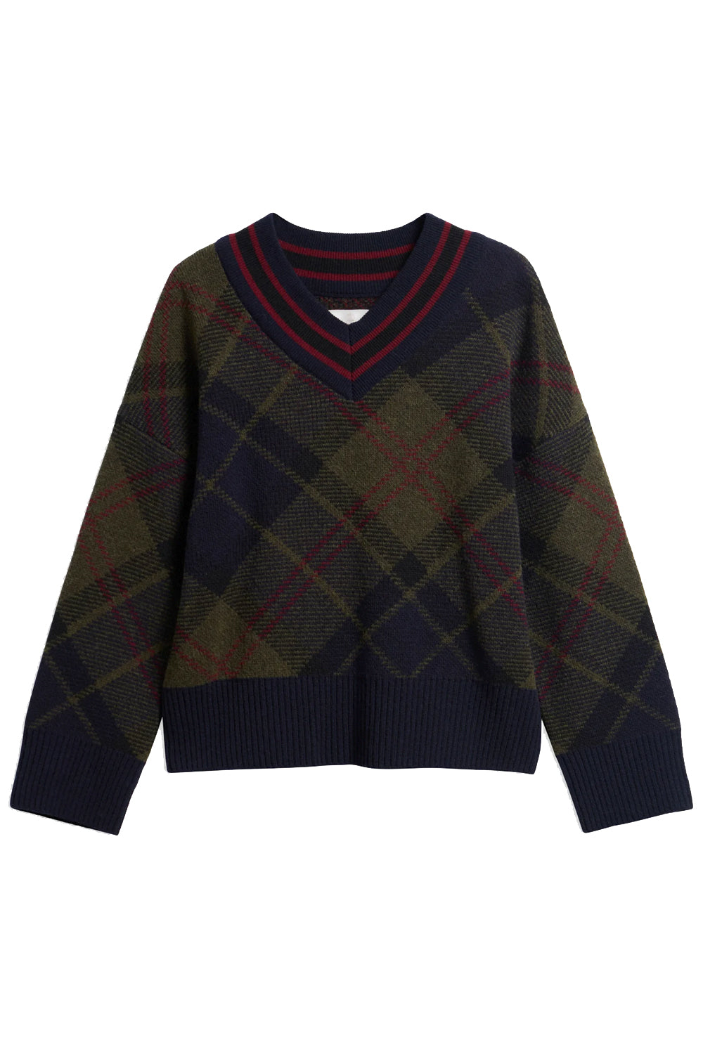 BARBOUR Maglione Shae in lana tartan con scollo a V