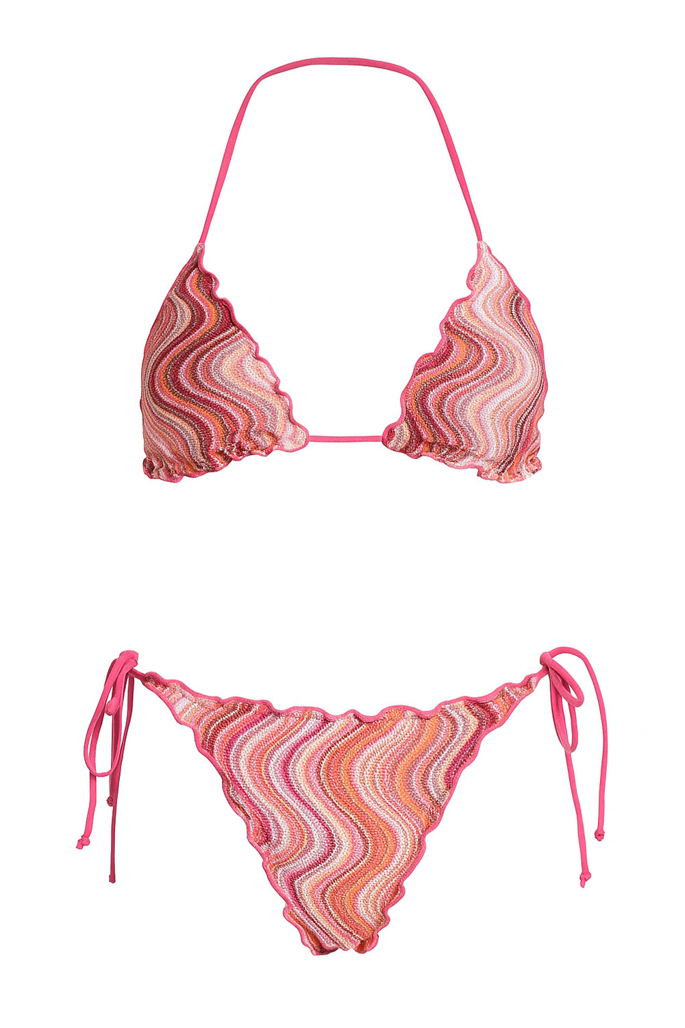 COTAZUR Bikini triangolo in maglia crochet a righe