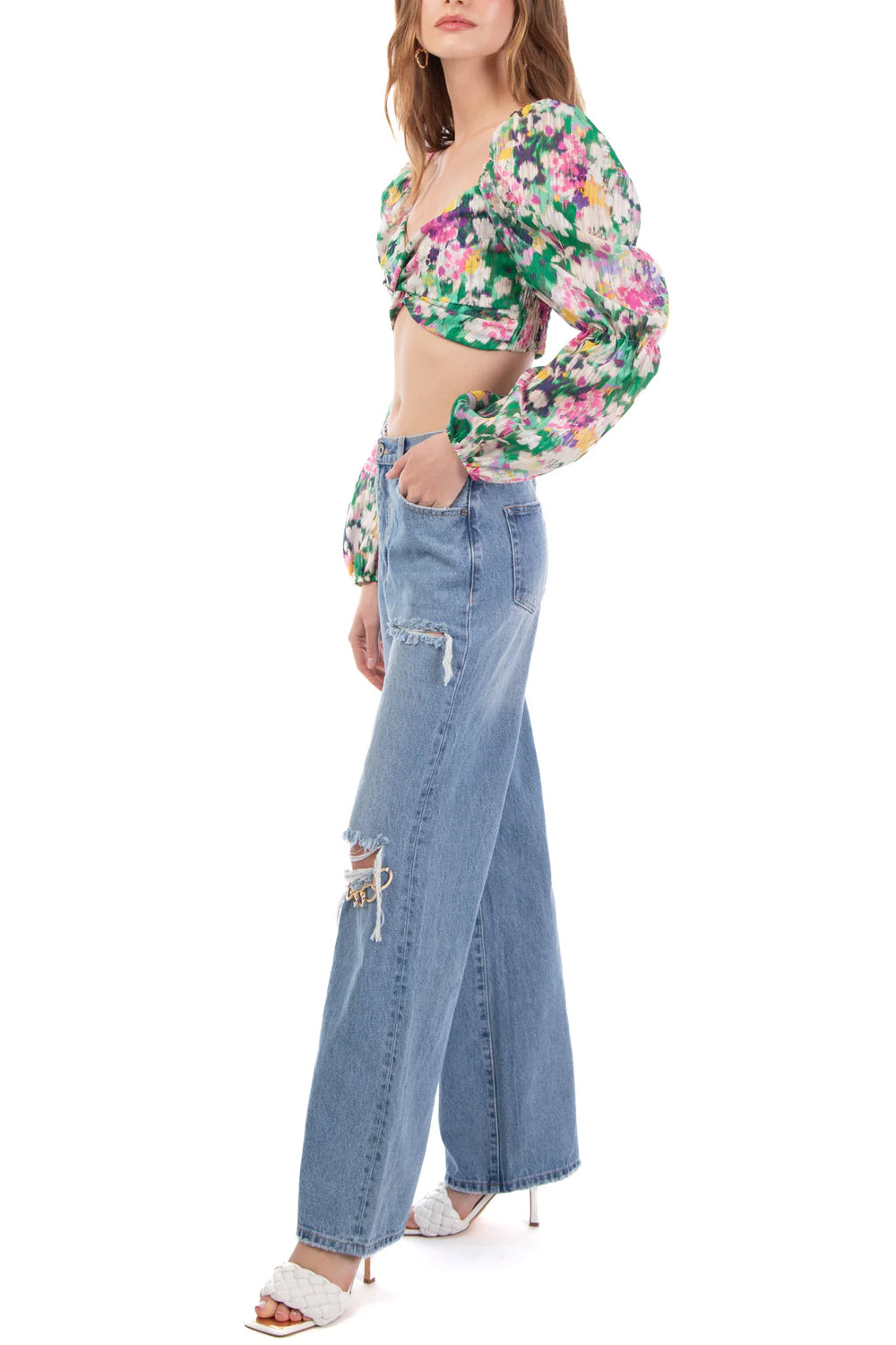 LE VOLIERE Cropped top con maniche palloncino LE VOLIERE