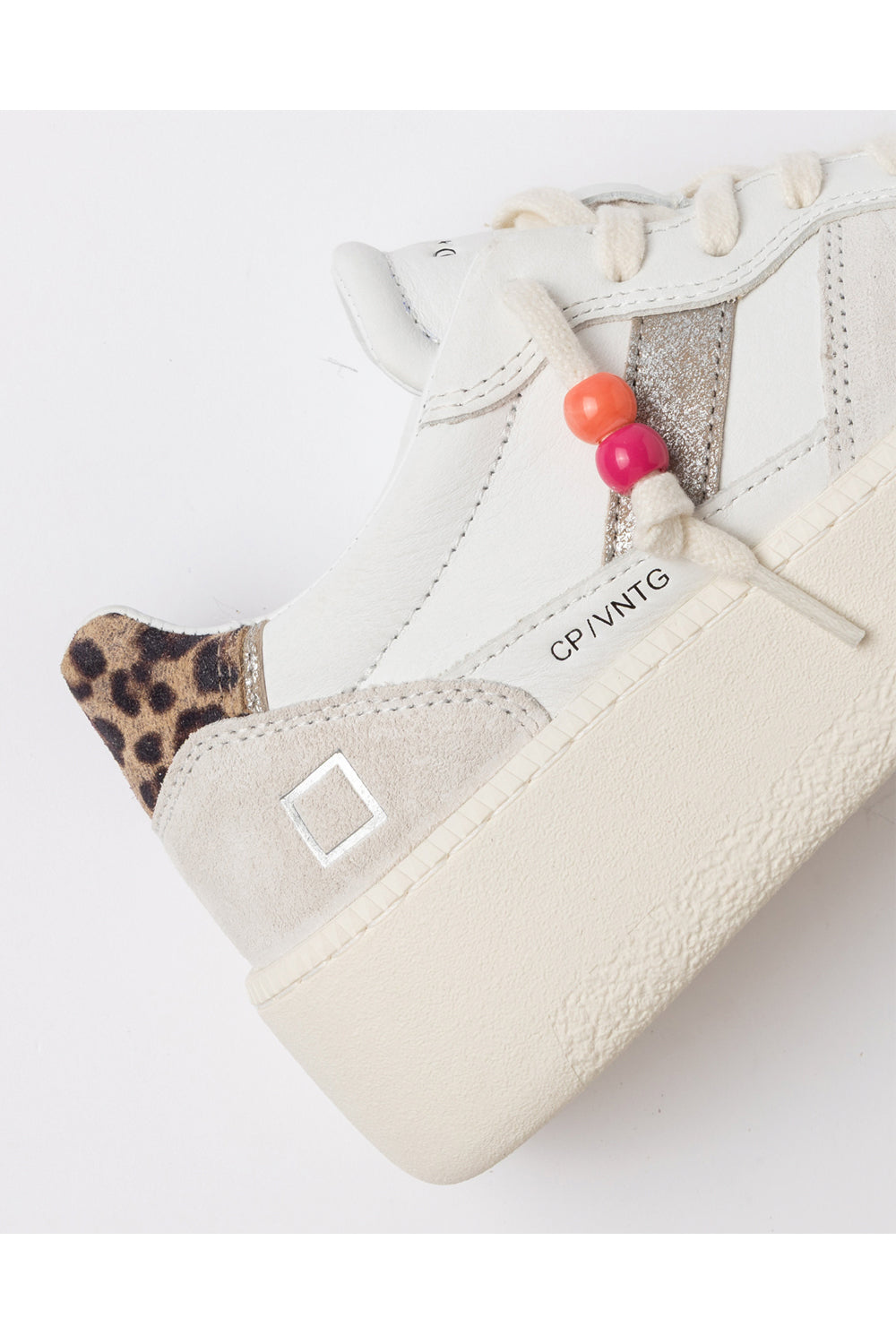 D.A.T.E. Scarpe Court Platform Vintage White Leopard