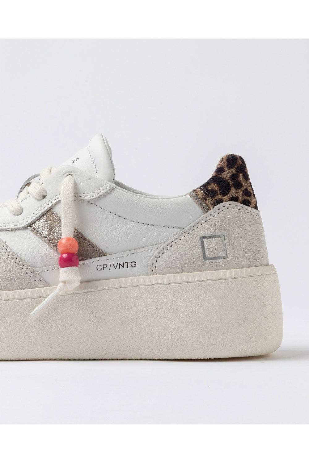D.A.T.E. Scarpe Court Platform Vintage White Leopard
