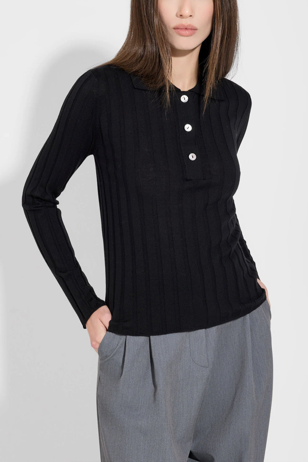 FILIPPO DE LAURENTIIS Maglia polo in lana a coste