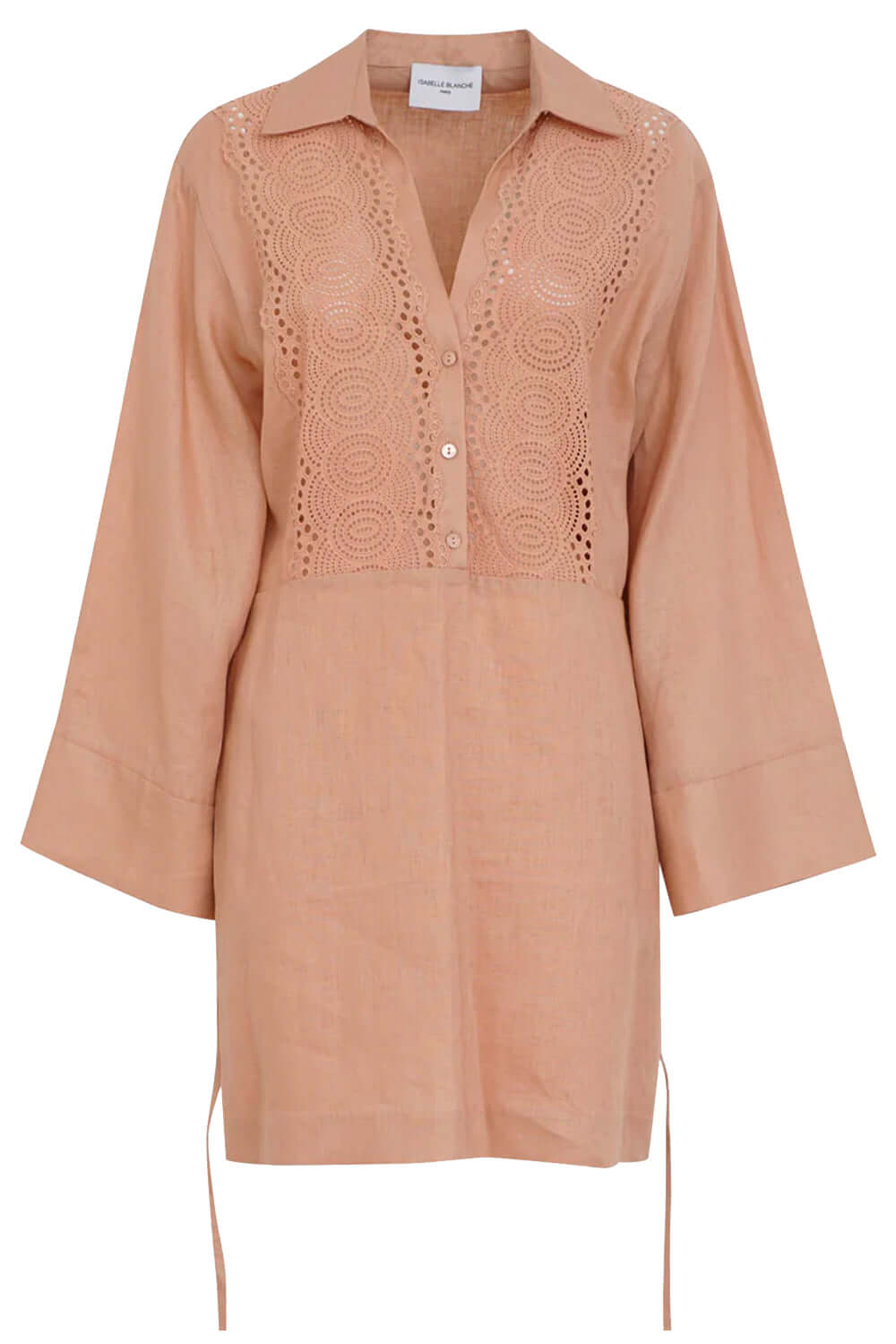 ISABELLE BLANCHE Abito in lino con dettaglio sangallo Uncategorized ISABELLE BLANCHE