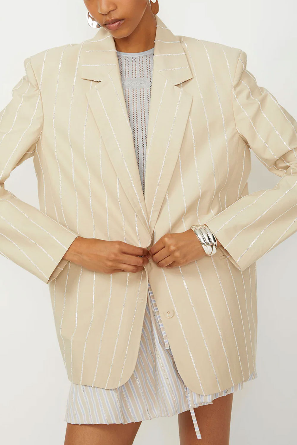 ISABELLE BLANCHE Blazer monopetto in cotone con pailettes