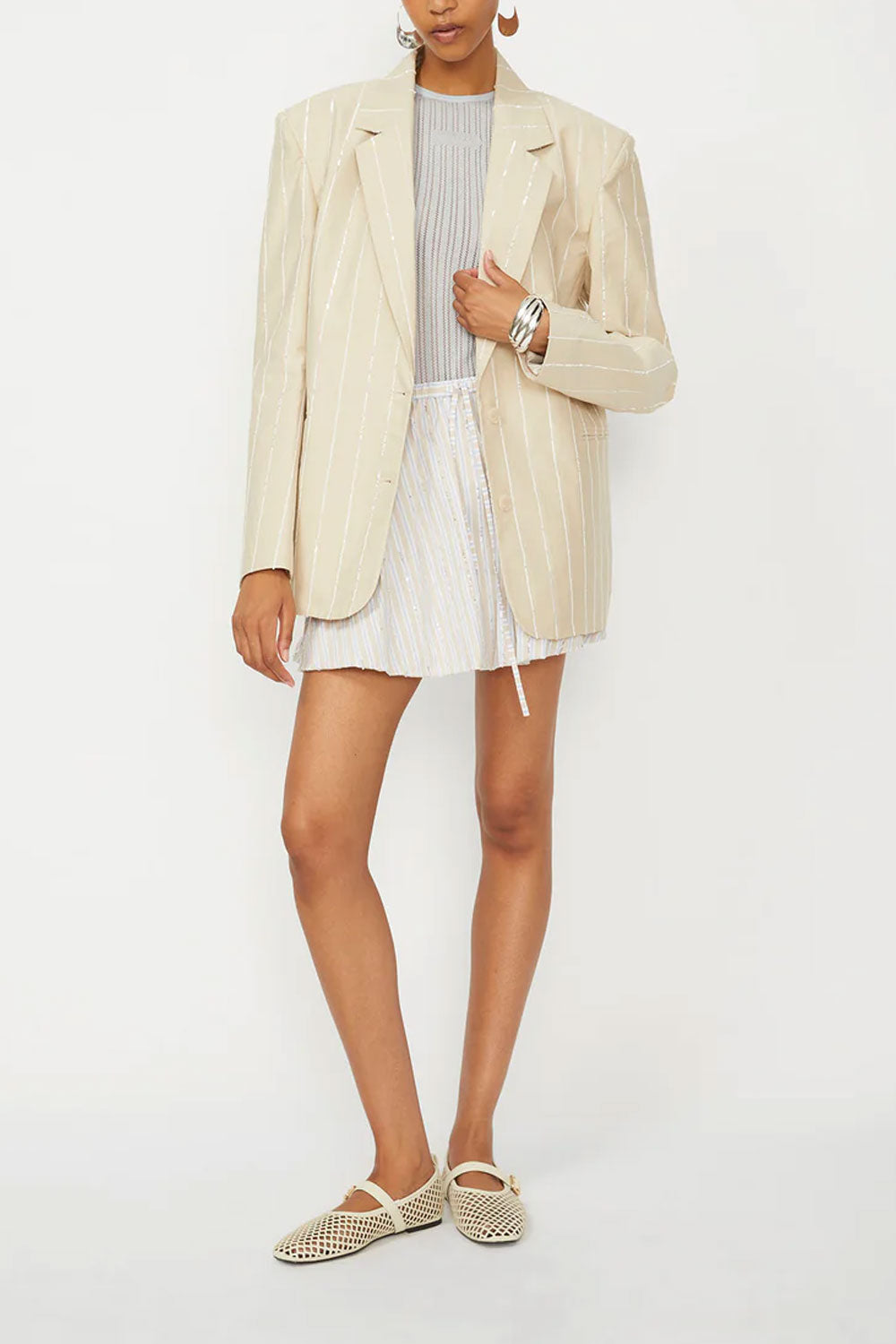 ISABELLE BLANCHE Blazer monopetto in cotone con pailettes