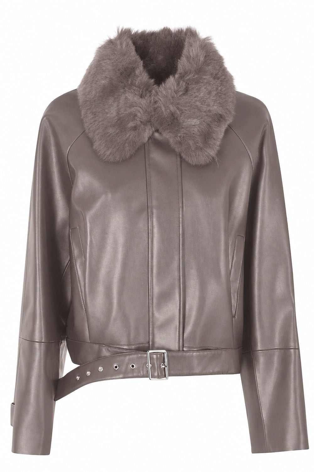ISABELLE BLANCHE Bomber con colletto in pelliccia sintetica e cintura