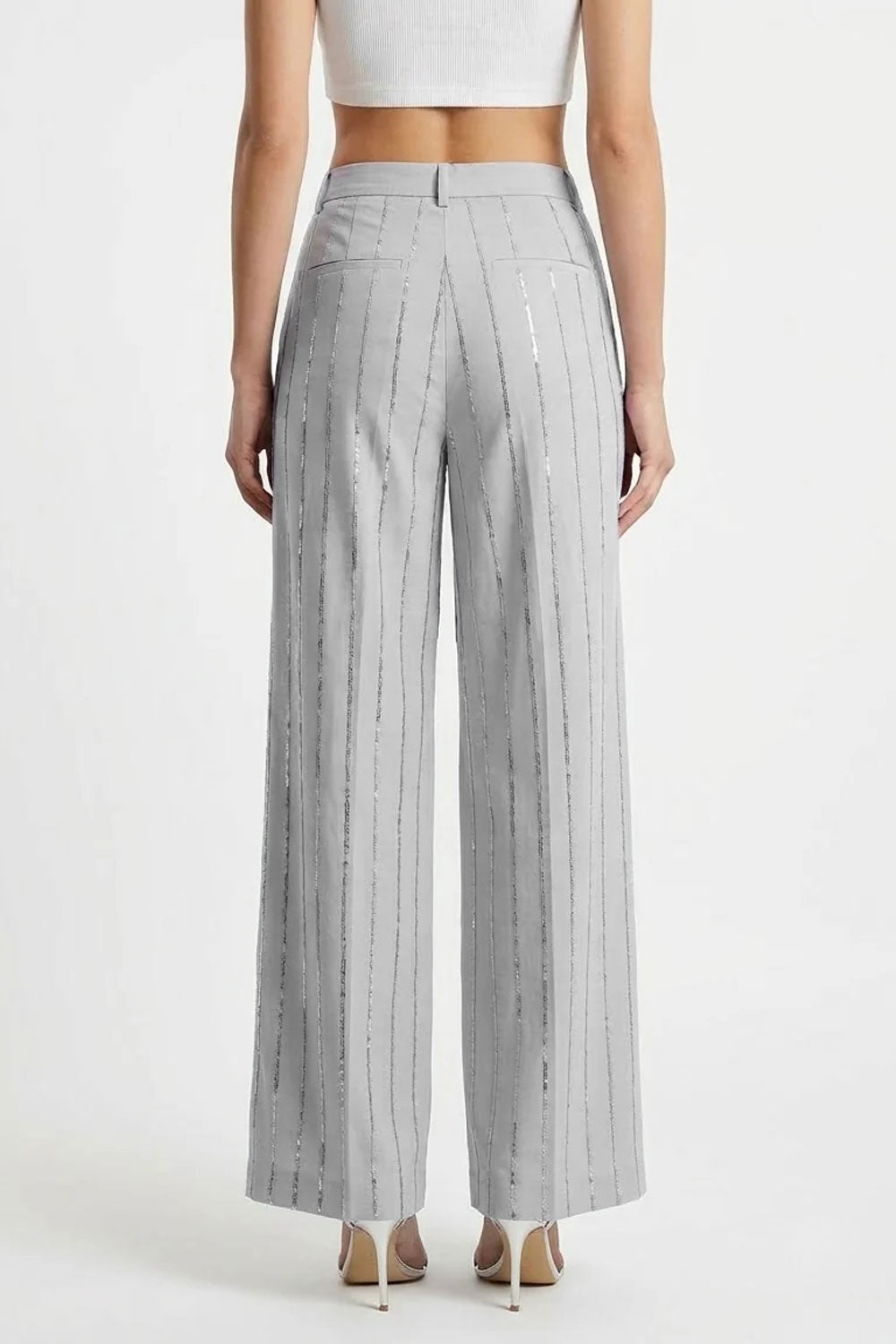 ISABELLE BLANCHE Pantalone sartoriale con pailettes