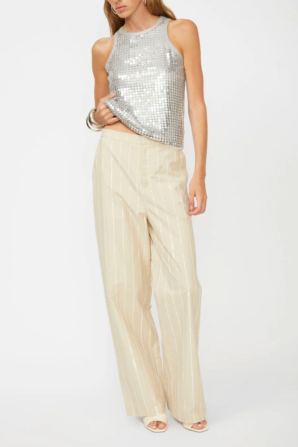 ISABELLE BLANCHE Pantalone sartoriale con pailettes