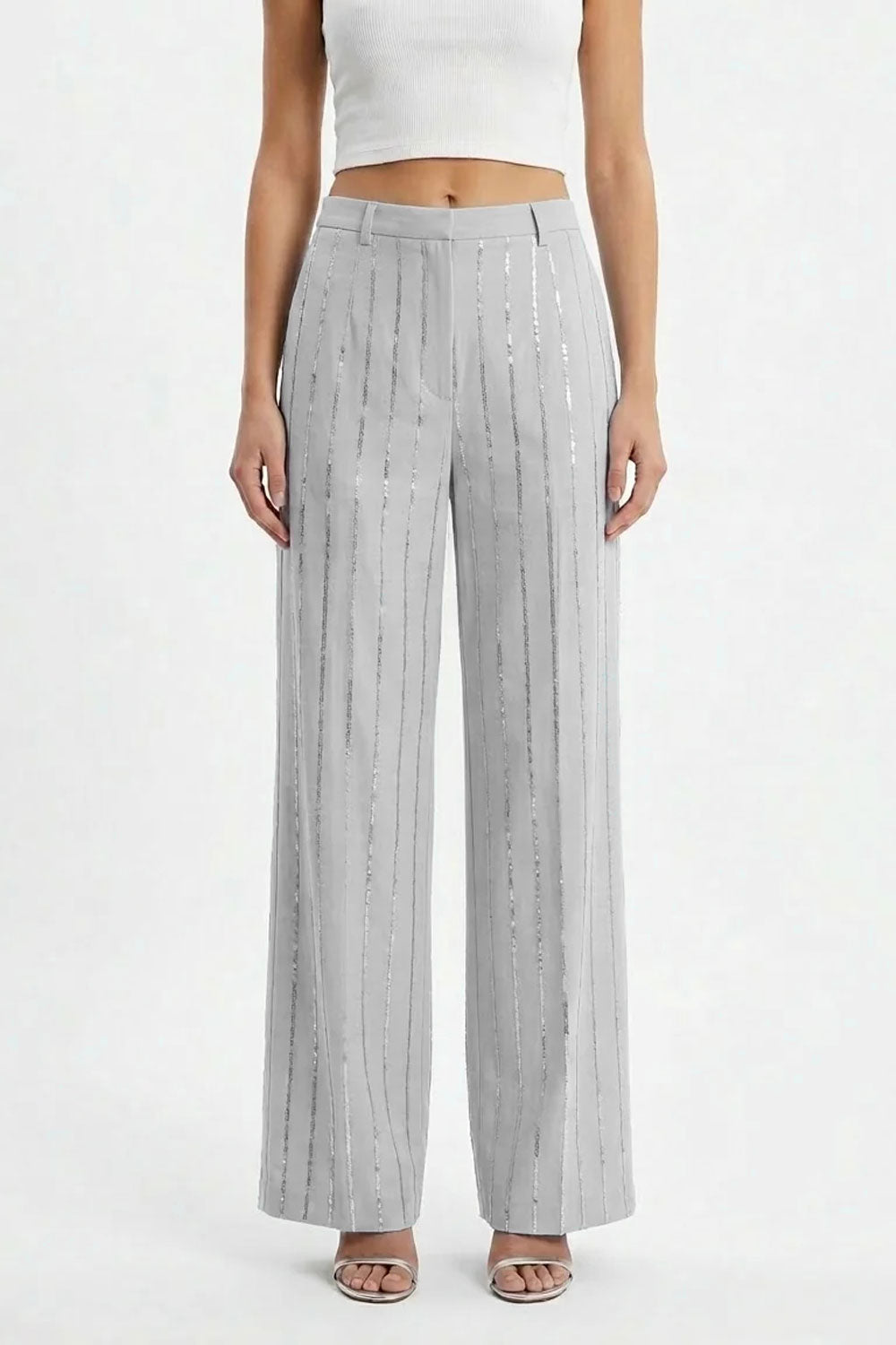 ISABELLE BLANCHE Pantalone sartoriale con pailettes