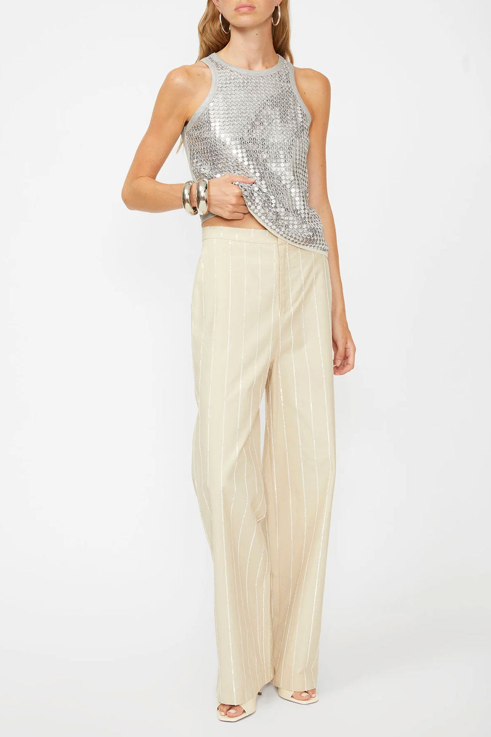 ISABELLE BLANCHE Pantalone sartoriale con pailettes