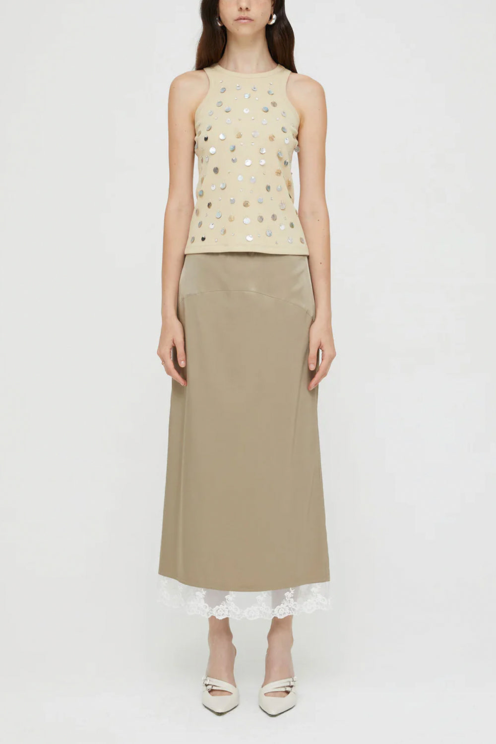 ISABELLE BLANCHE Top a coste con applicazioni