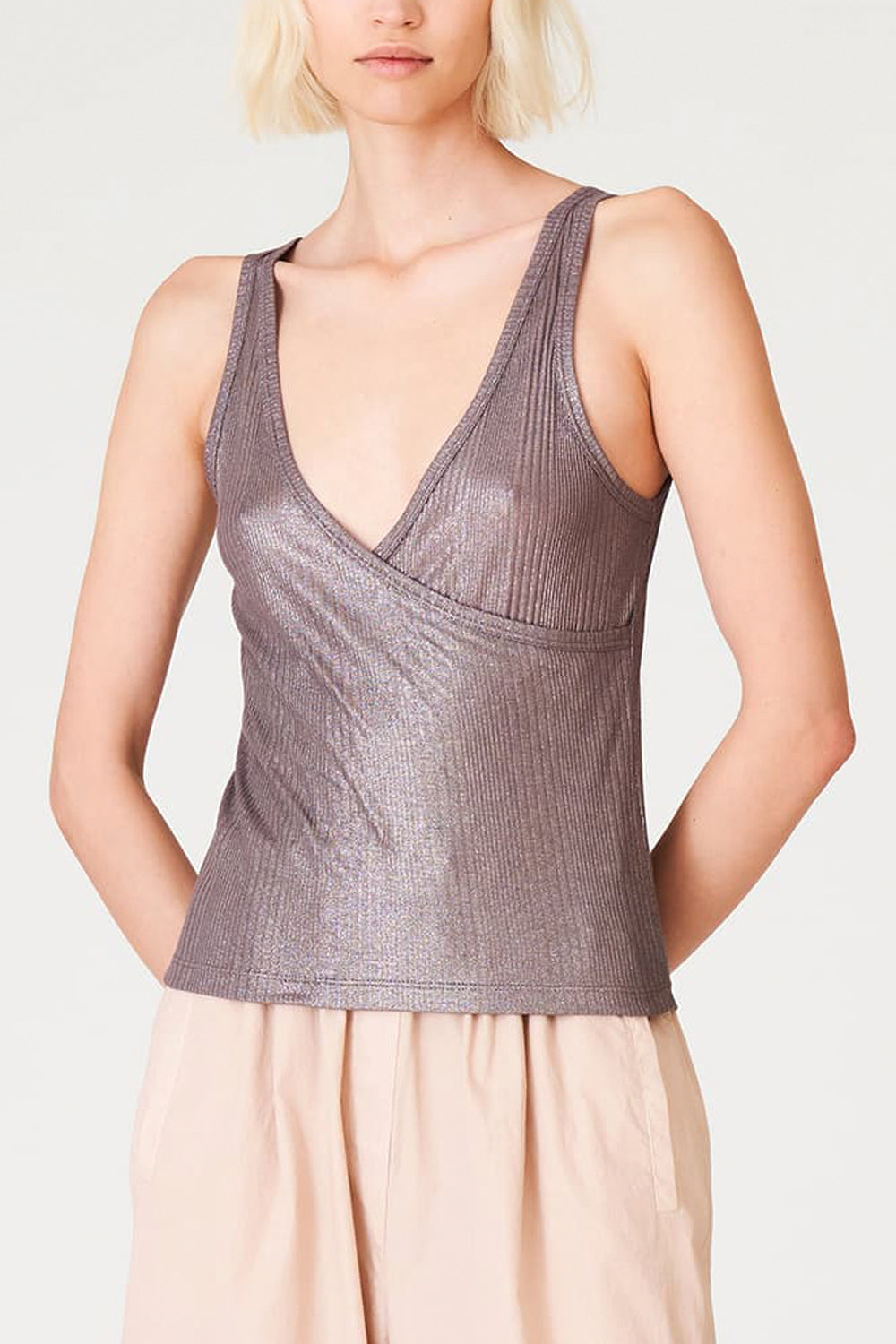 JUCCA Canotta incrociata in costina laminata JUCCA