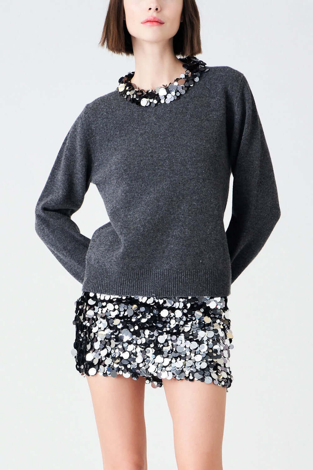 JUCCA Maglia girocollo con bordo pailettes Uncategorized JUCCA