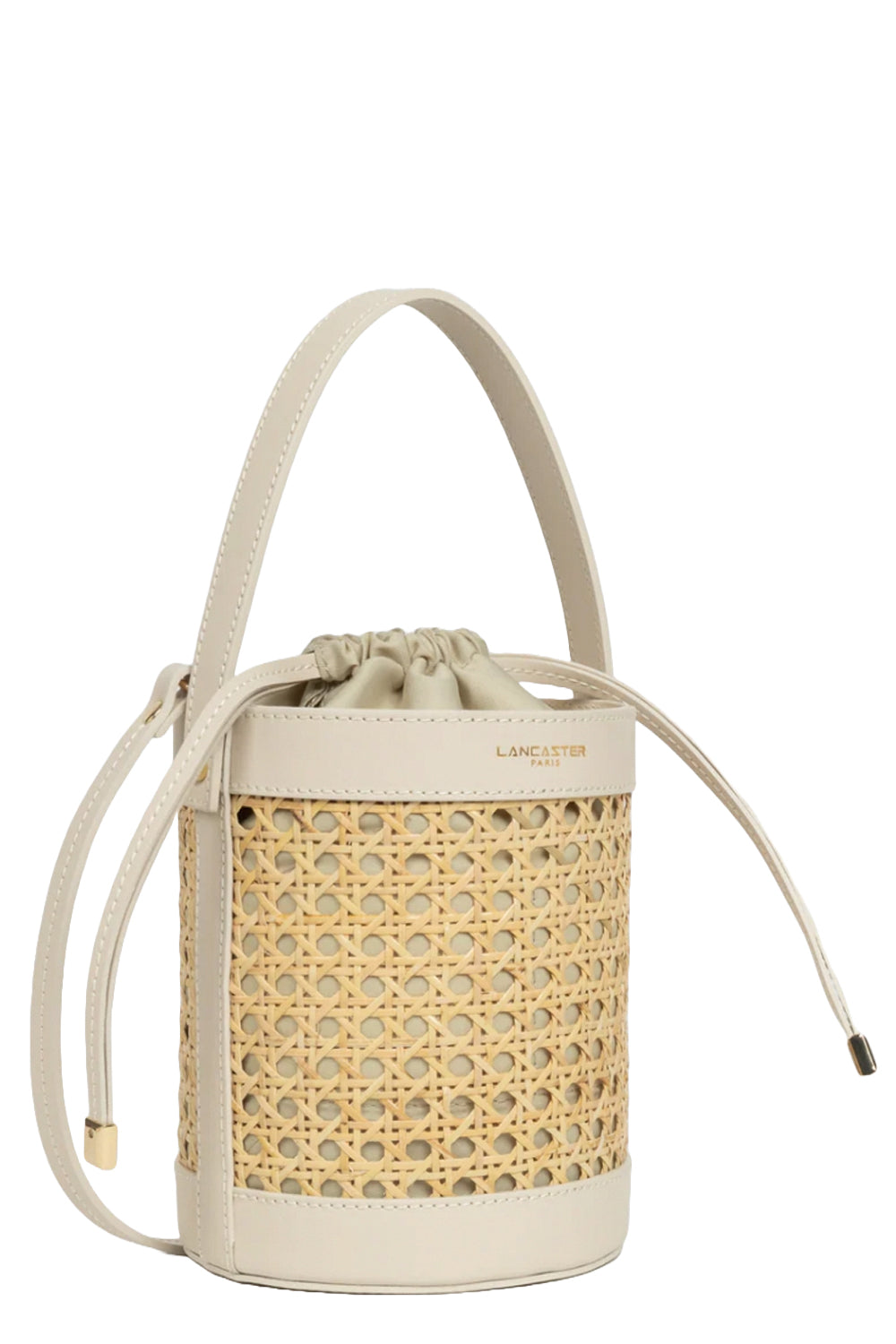 LANCASTER Secchiello in canna di rattan con dettagli in pelle