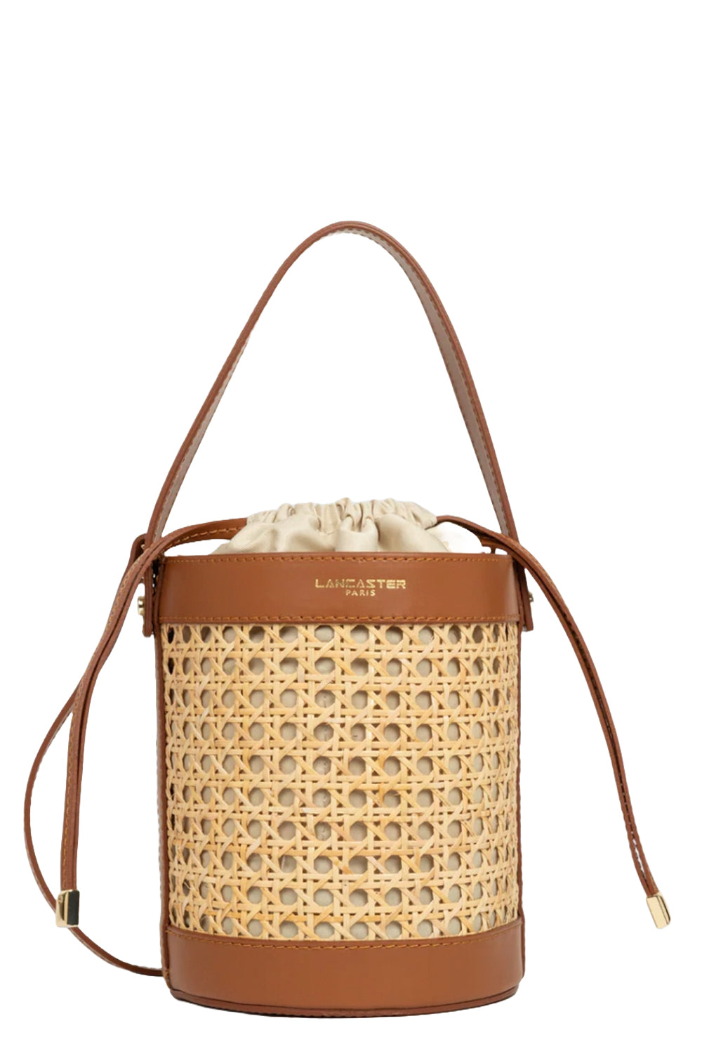LANCASTER Secchiello in canna di rattan con dettagli in pelle