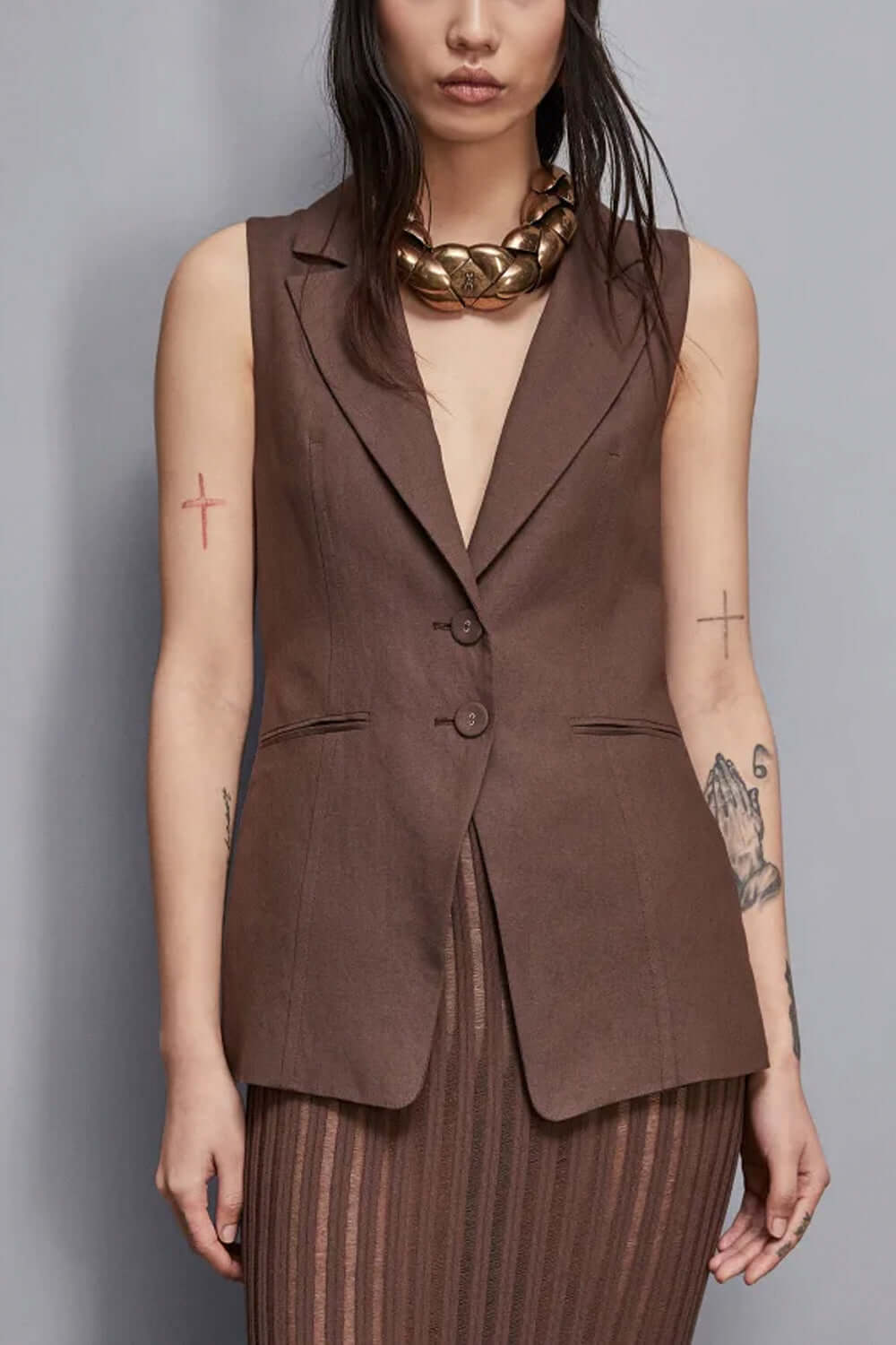PATRIZIA PEPE Gilet in viscosa e lino Essential Uncategorized PATRIZIA PEPE