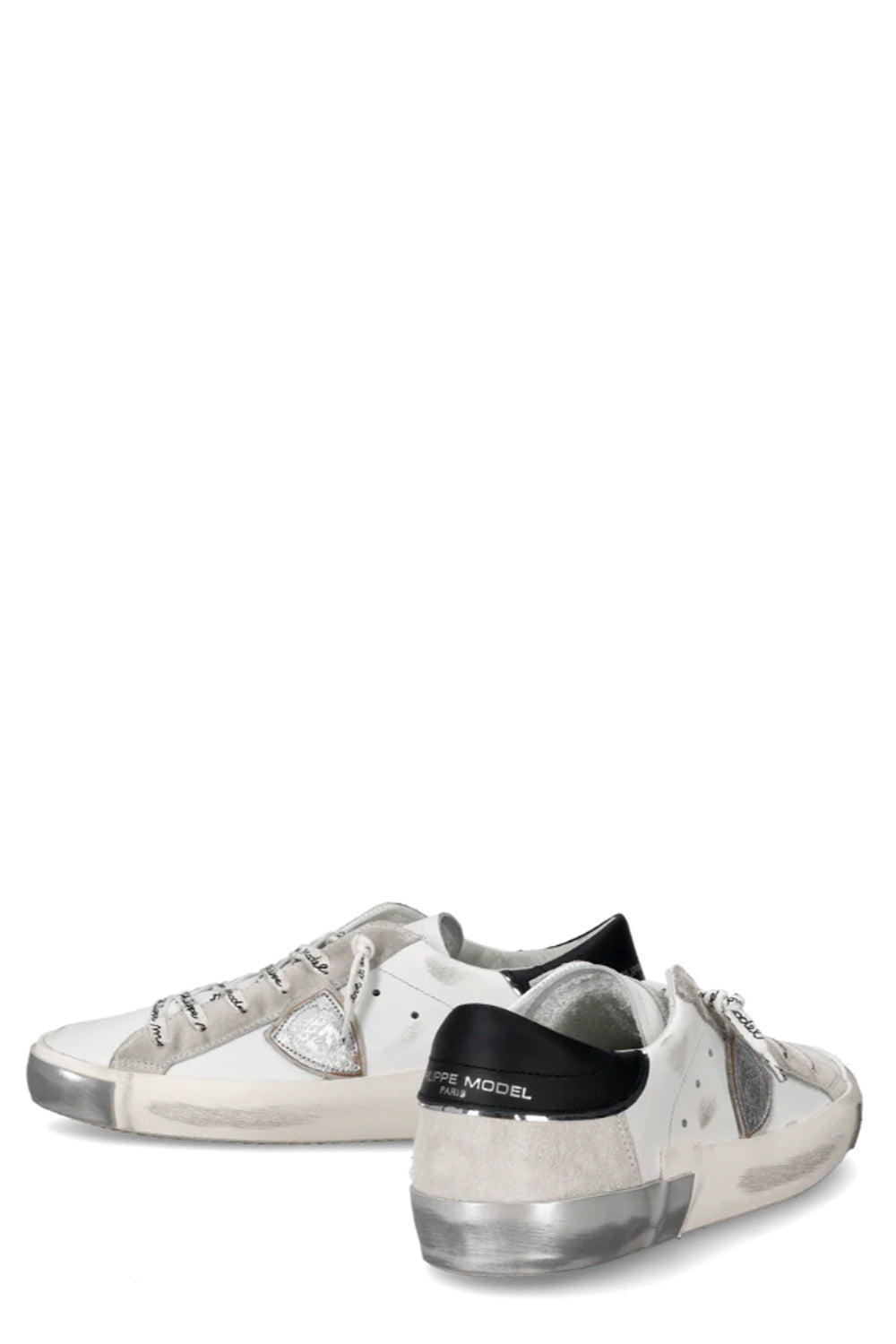 PHILIPPE MODEL Sneakers basse Prsx Donna in pelle con sporcature Argento
