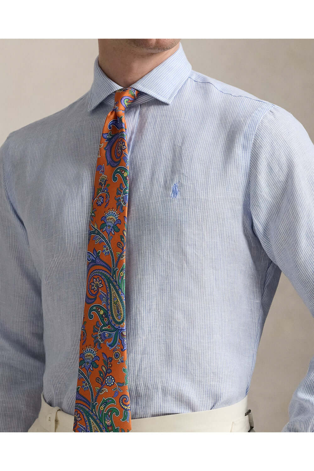 POLO RALPH LAUREN Camicia in lino a righe Custom-Fit Uncategorized POLO RALPH LAUREN