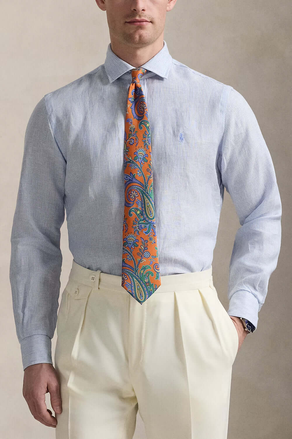 POLO RALPH LAUREN Camicia in lino a righe Custom-Fit Uncategorized POLO RALPH LAUREN