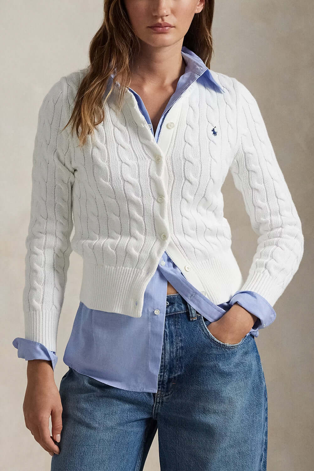 POLO RALPH LAUREN Cardigan a girocollo in cotone a trecce Uncategorized POLO RALPH LAUREN