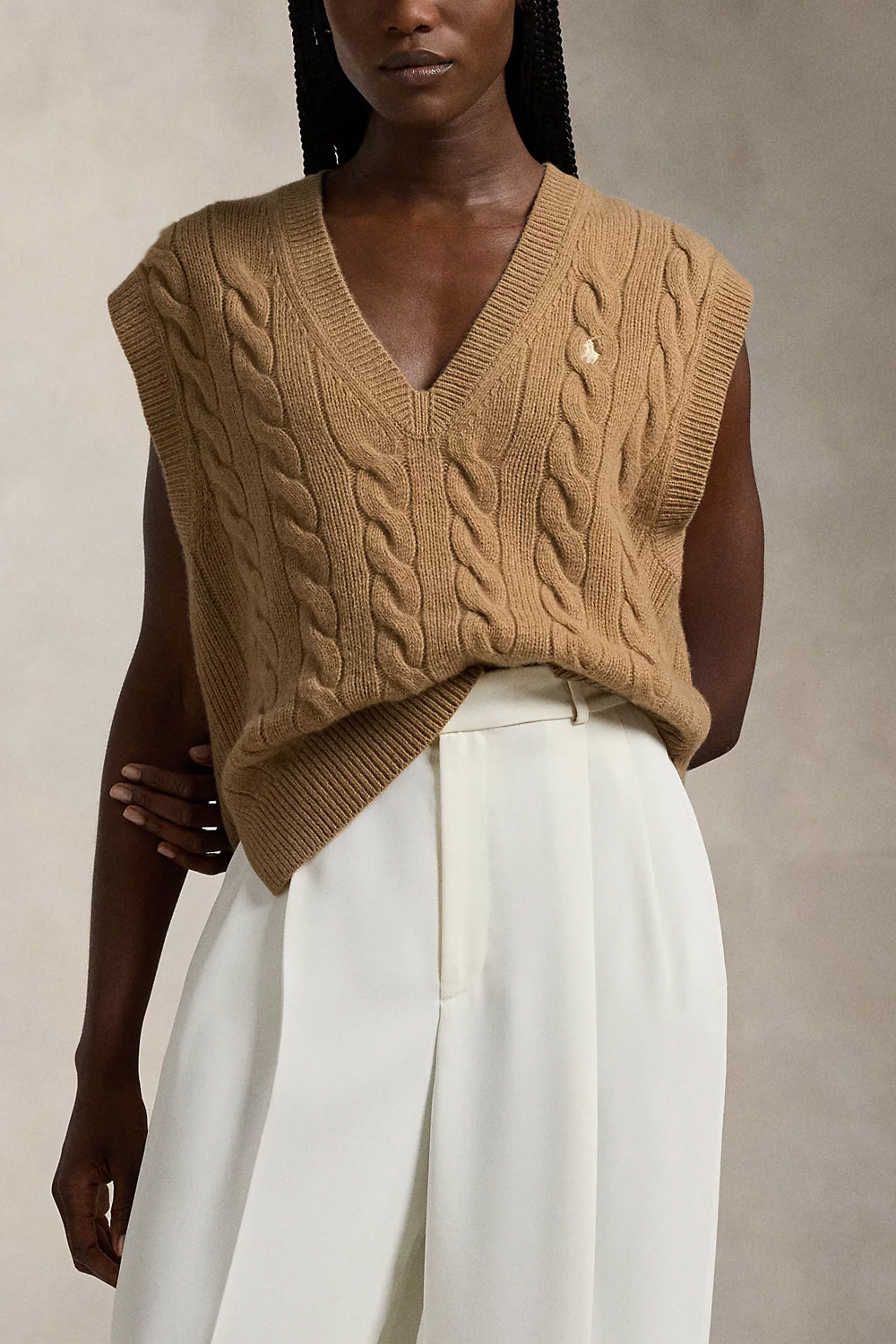 POLO RALPH LAUREN Gilet in lana e cashmere a trecce