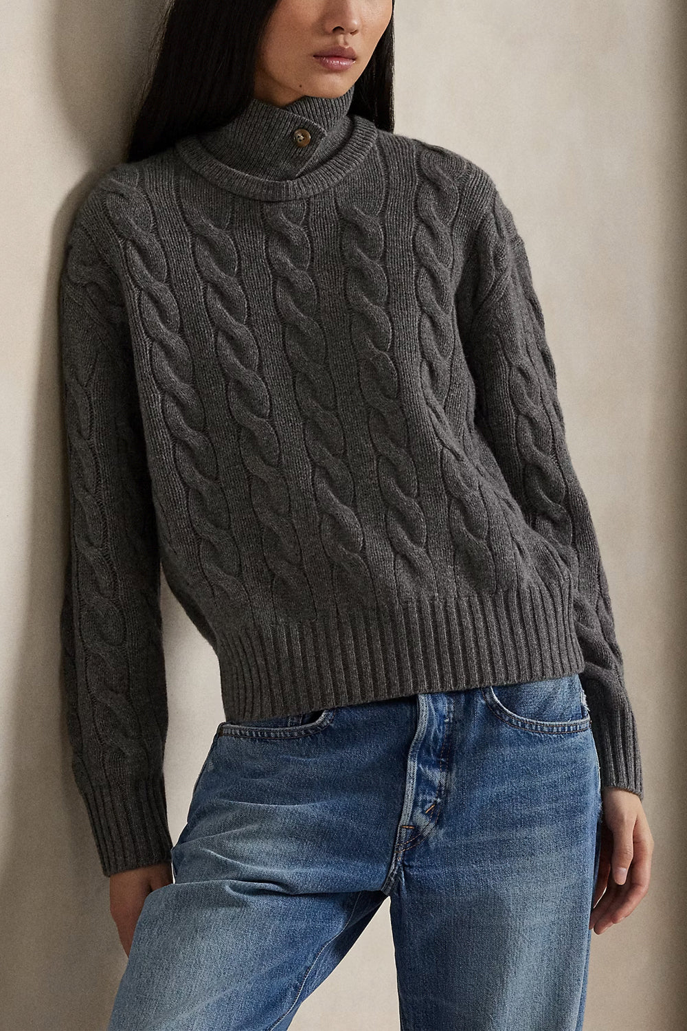 POLO RALPH LAUREN Maglia polo in lana e cashmere a trecce