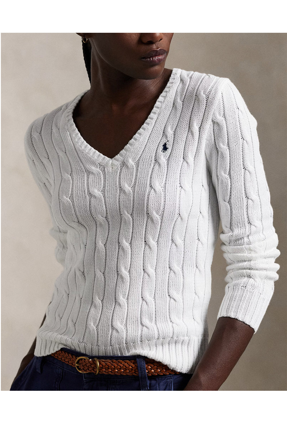 POLO RALPH LAUREN Maglia in cotone a trecce con scollo a V