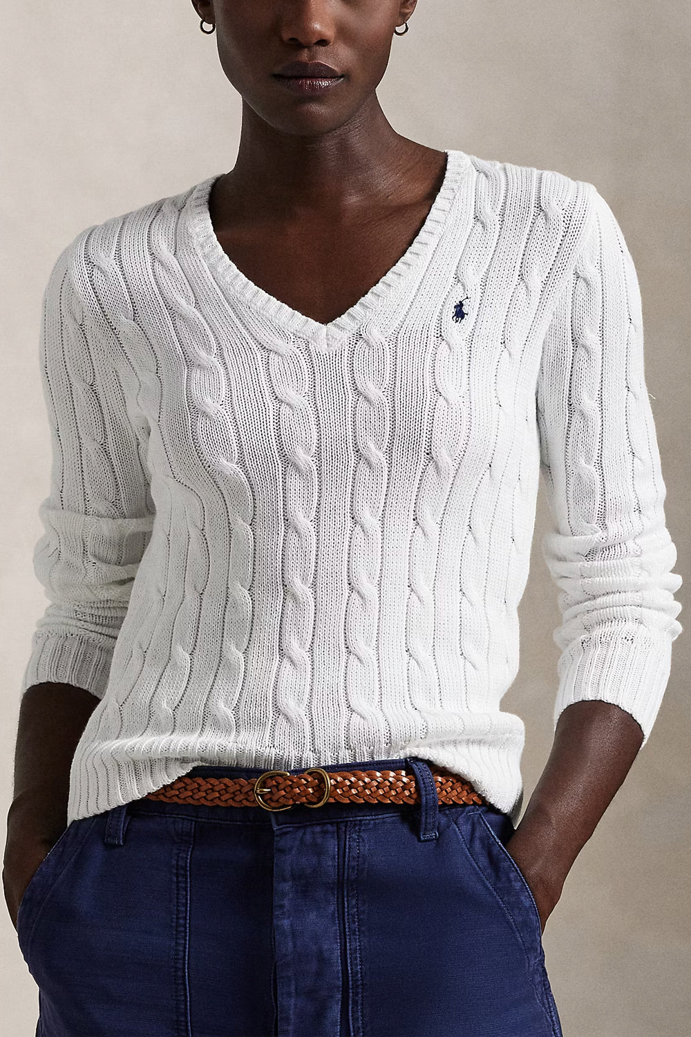 POLO RALPH LAUREN Maglia in cotone a trecce con scollo a V