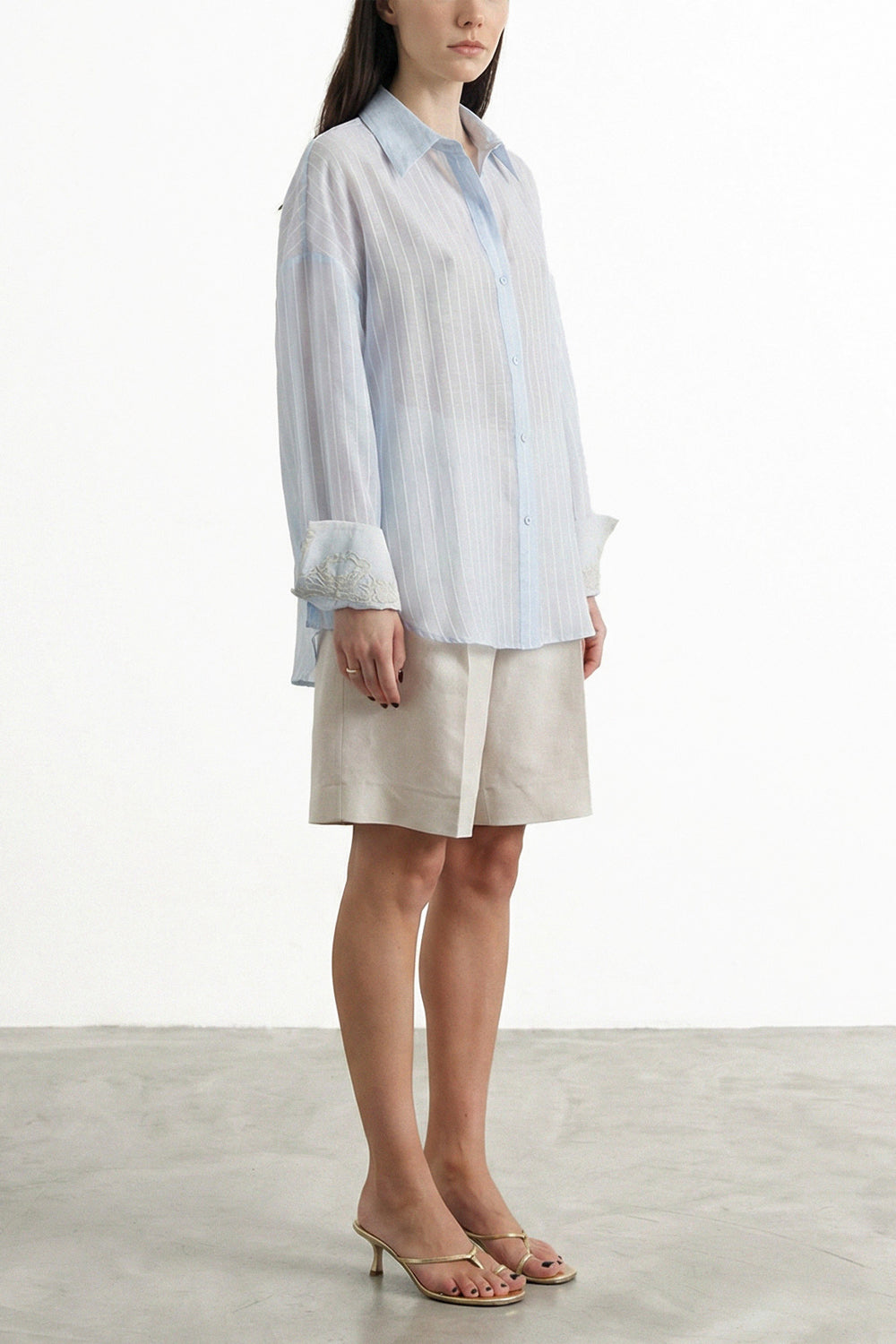 RAME Camicia a righe con dettagli in pizzo