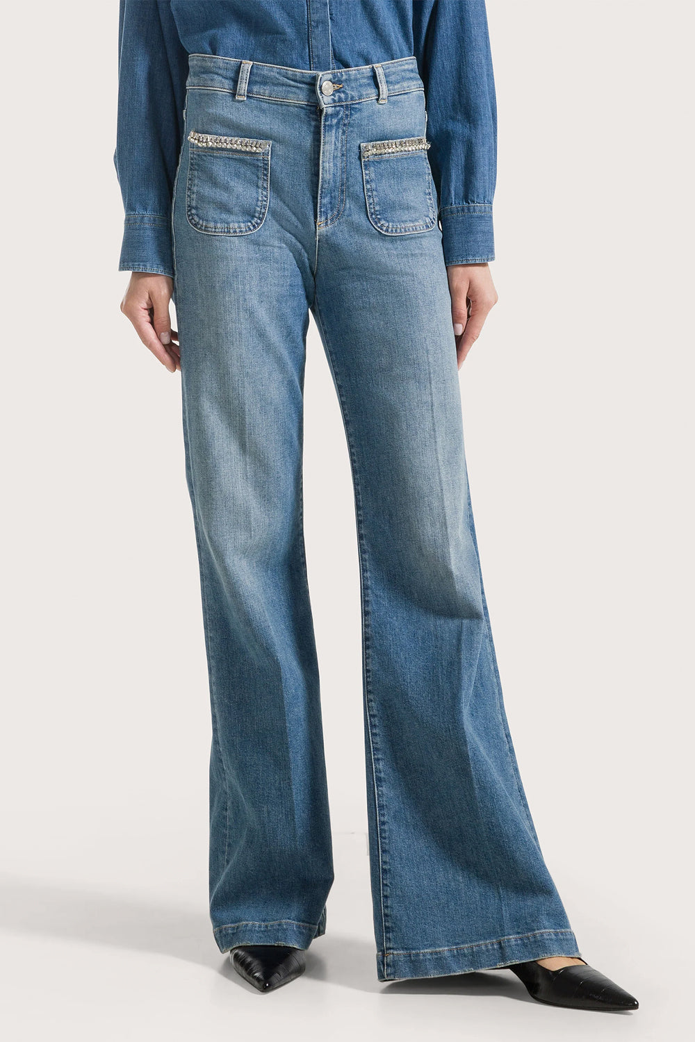 SEVENTY Jeans vita alta con dettaglio pietre