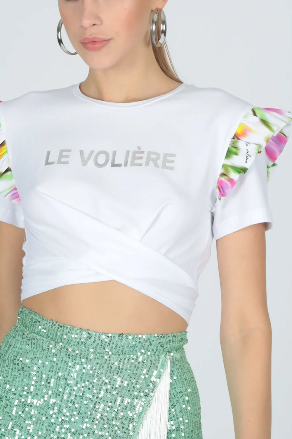 LE VOLIRE Tshirt crop con lacci