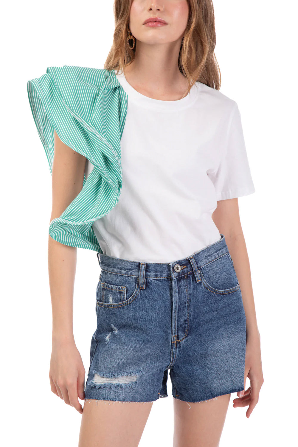 LE VOLIERE T-shirt con volant a righe LE VOLIERE