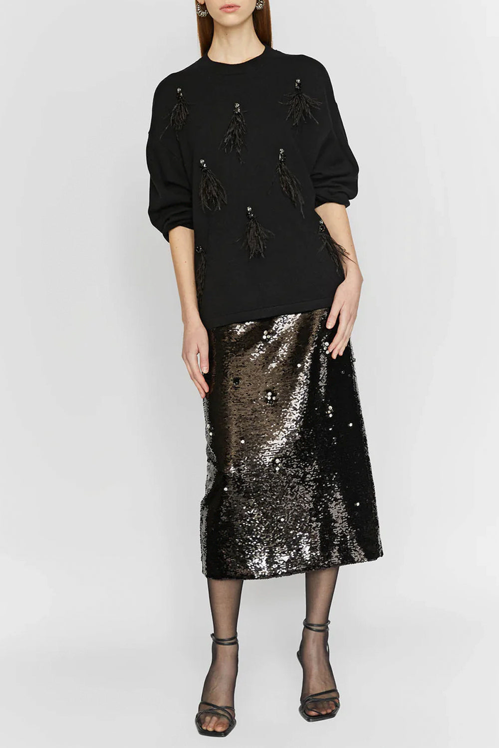 ISABELLE BLANCHE Maglia con pietre e piume