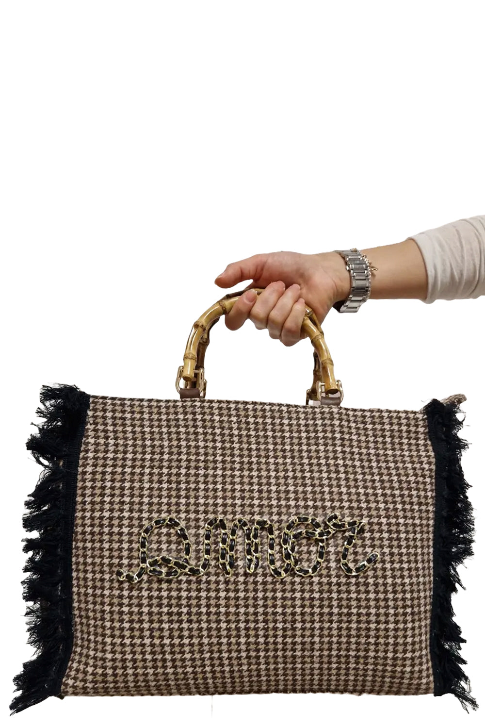 MIA BAG Shopper tartan con manici bamboo