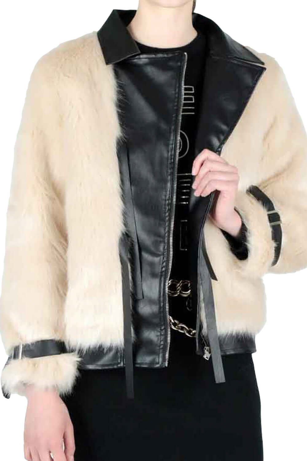 Ecopelliccia con inserti in ecopelle - LE VOLIERE Cappotto LE VOLIERE