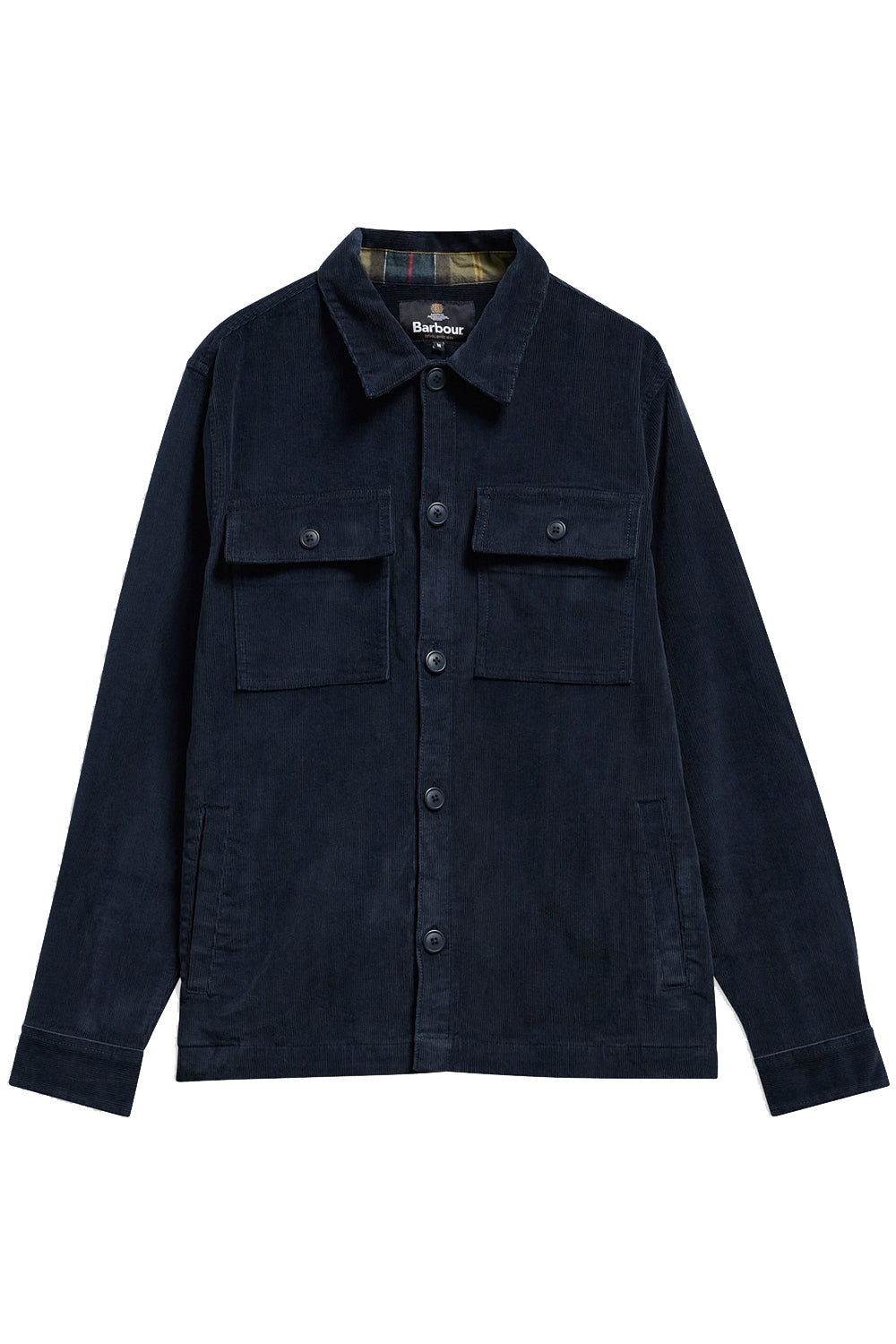 BARBOUR Overshirt a coste sottili con finiture in tartan
