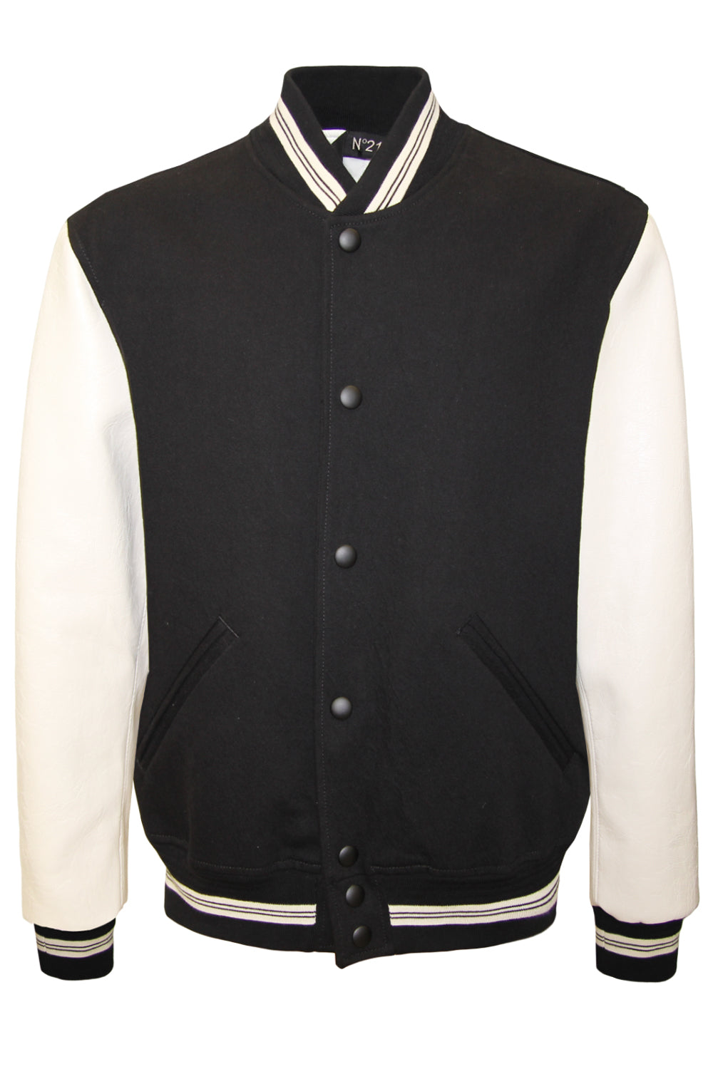 Giacca College Uomo | Corpo In Lana E Maniche In Pelle | Stile Retrò Bomber | Righe Colorate - Foto 2