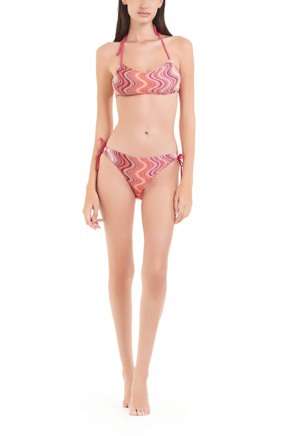 COTAZUR Bikini a fascia in maglia crochet a righe
