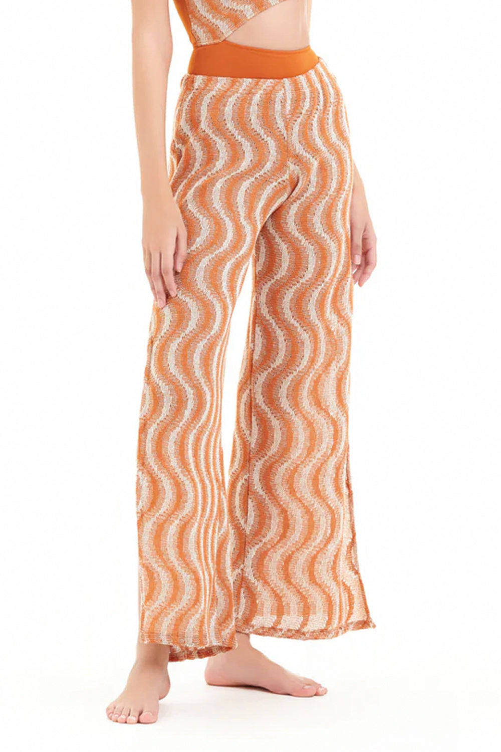 COTAZUR Pantalone in maglia crochet motivo onde