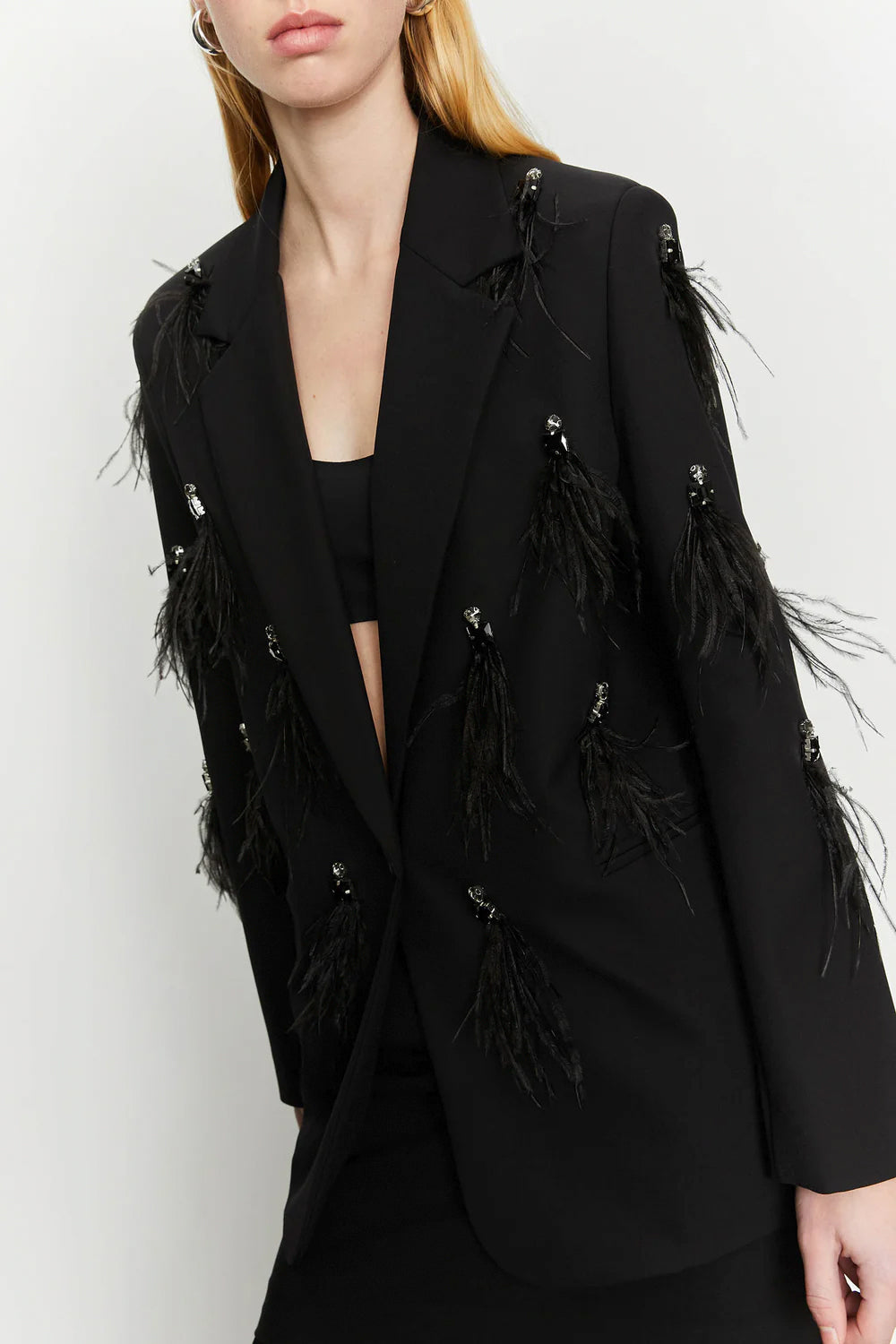 ISABELLE BLANCHE Blazer in cady stretch con piume e pietre