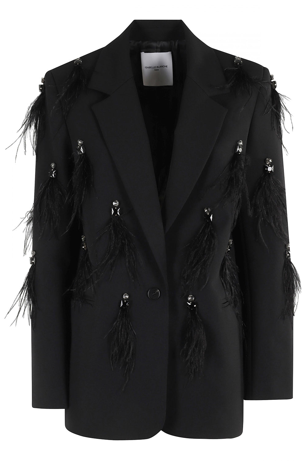 ISABELLE BLANCHE Blazer in cady stretch con piume e pietre