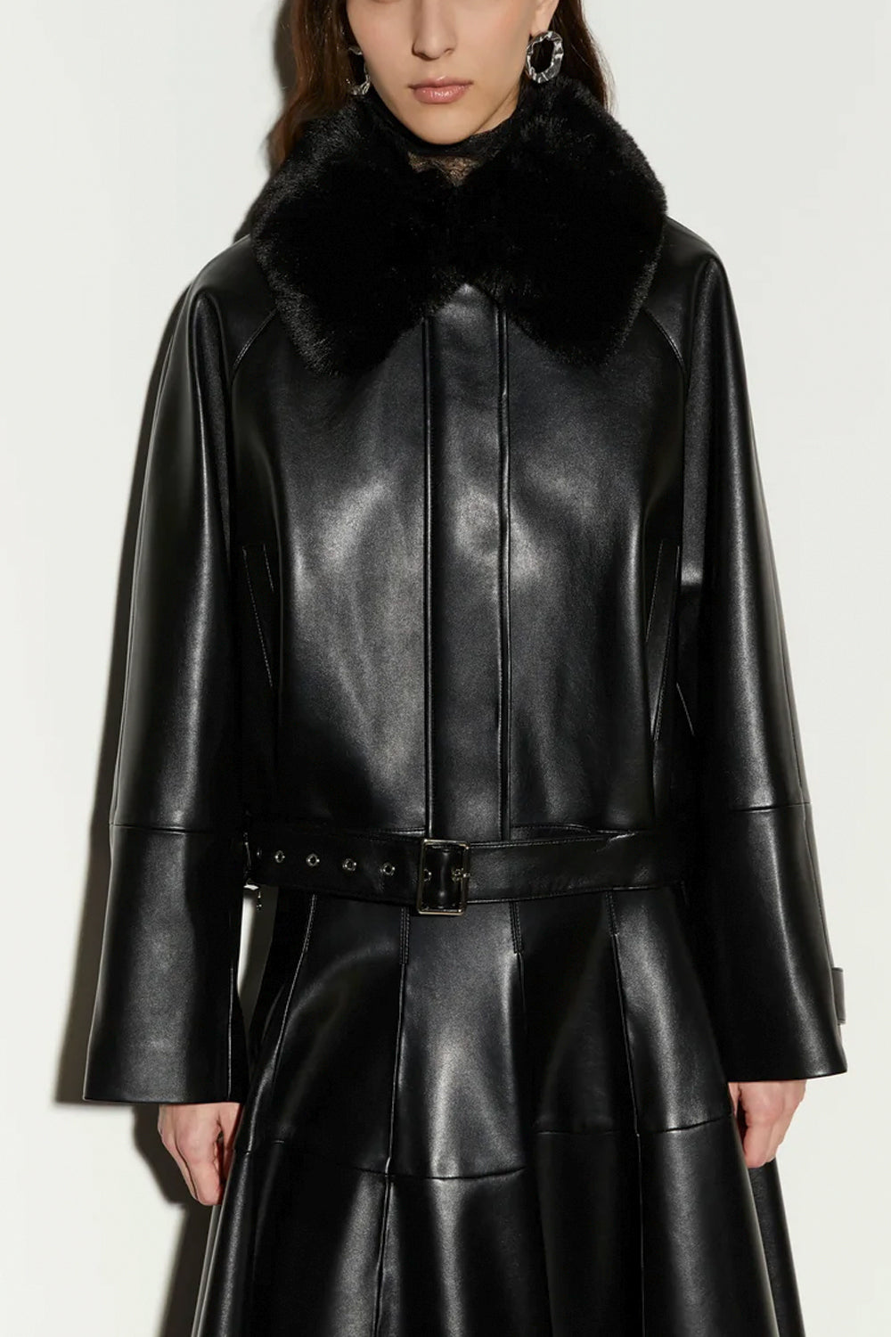 ISABELLE BLANCHE Bomber con colletto in pelliccia sintetica e cintura