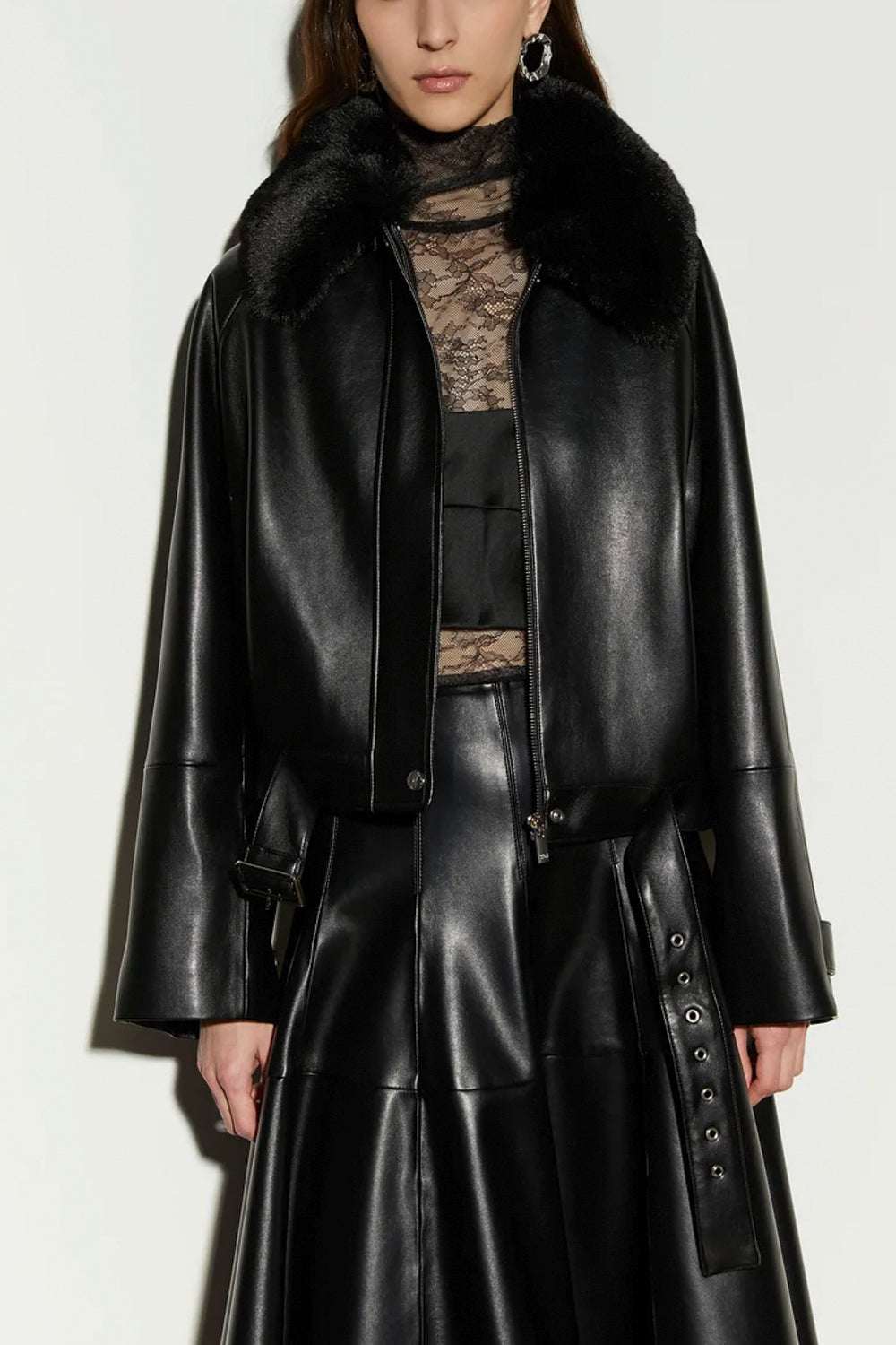 ISABELLE BLANCHE Bomber con colletto in pelliccia sintetica e cintura