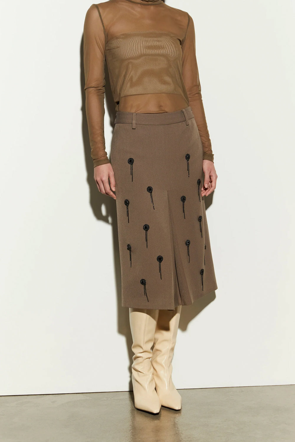 ISABELLE BLANCHE Gonna midi con ricami di strass