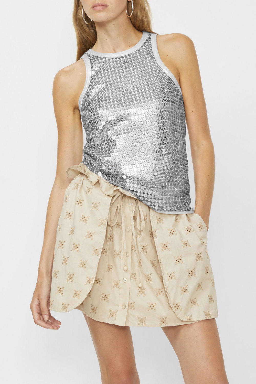 ISABELLE BLANCHE Top a costine con pailettes