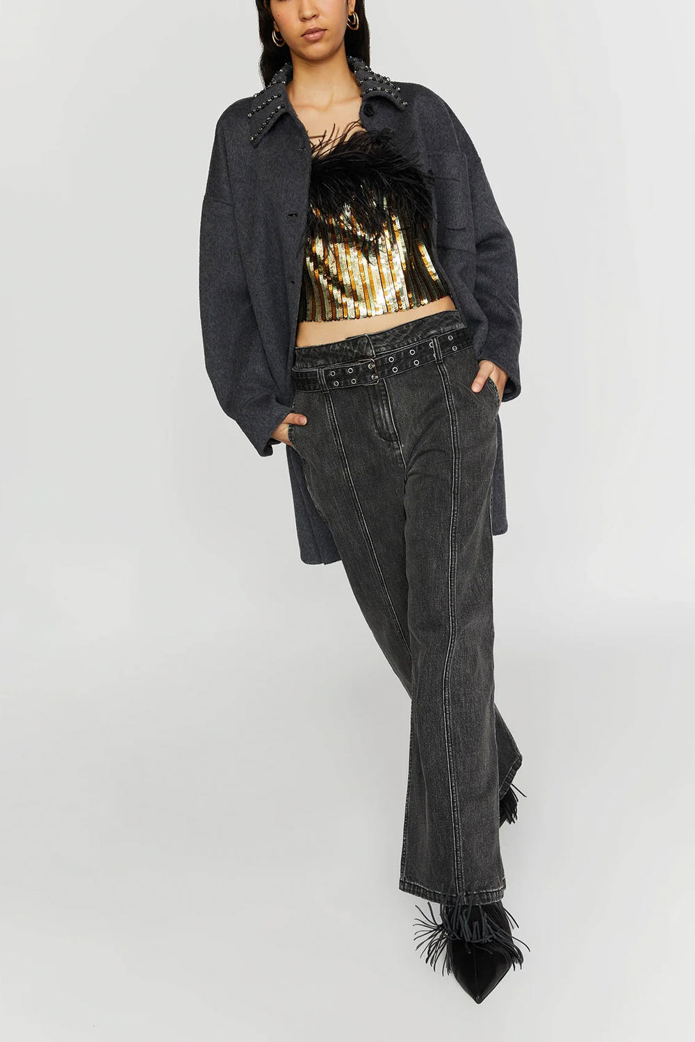 ISABELLE BLANCHE Cappotto in lana double con ricamo sul collo