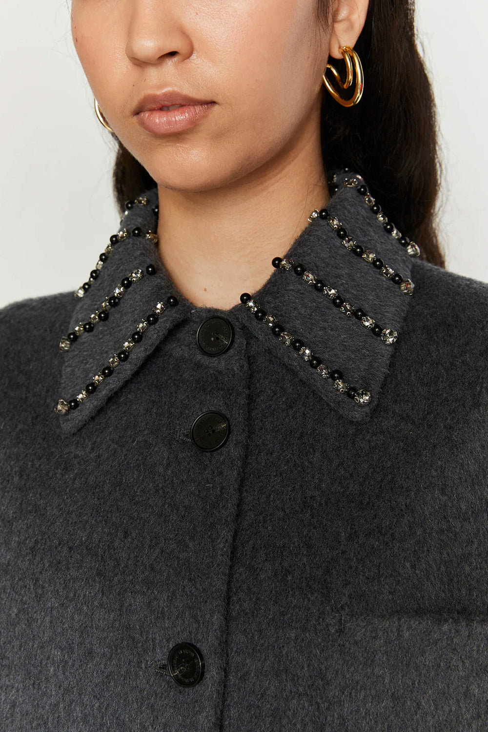 ISABELLE BLANCHE Cappotto in lana double con ricamo sul collo