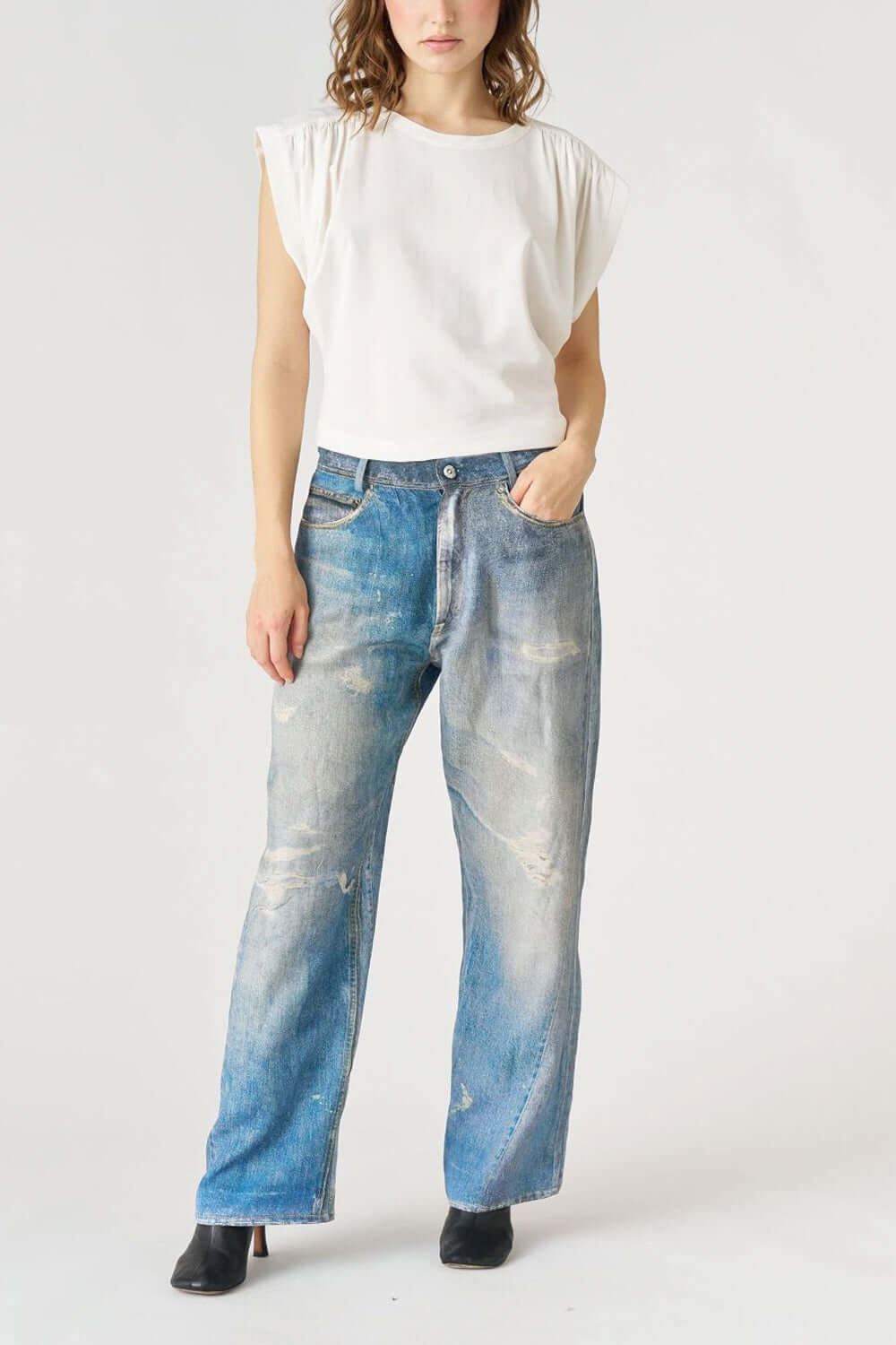 JUCCA Pantalone in viscosa e lino effetto jeans