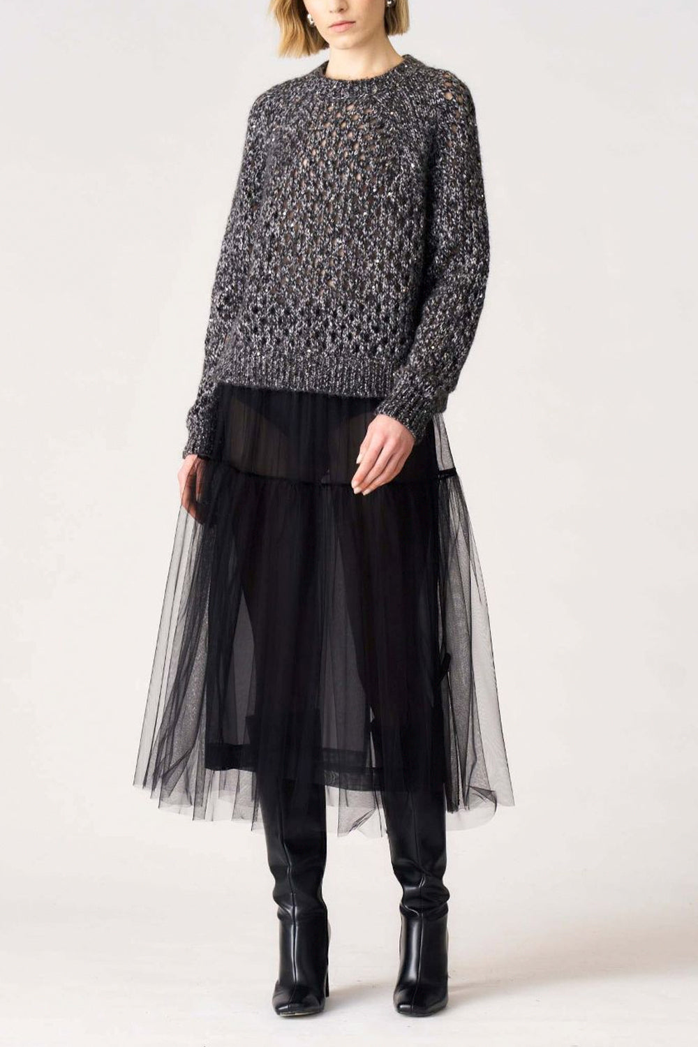 JUCCA Maglia in alpaca girocollo in rete